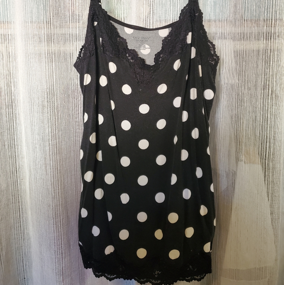 Lane Bryant, 22/24, Black and white polka-dot lace cami